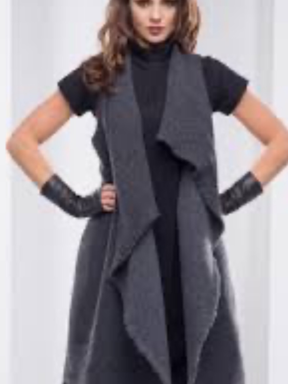 Cartise - Sleeveless Shawl Collar Charcoal Grey Wonen’s Long knit Vest